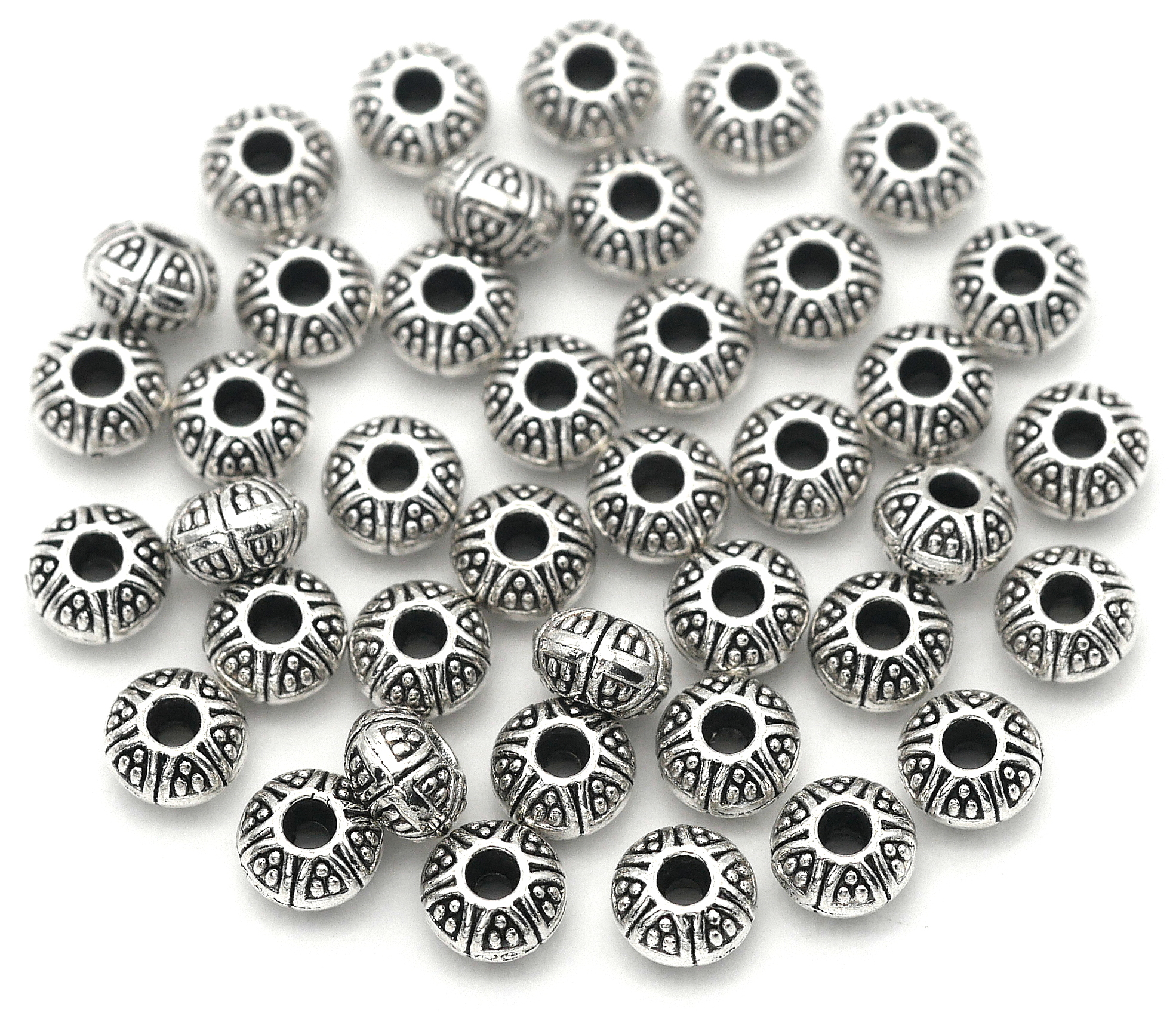40pc 5x3mm Patterned Rondelle Spacer Beads, Antique Silver - Bead