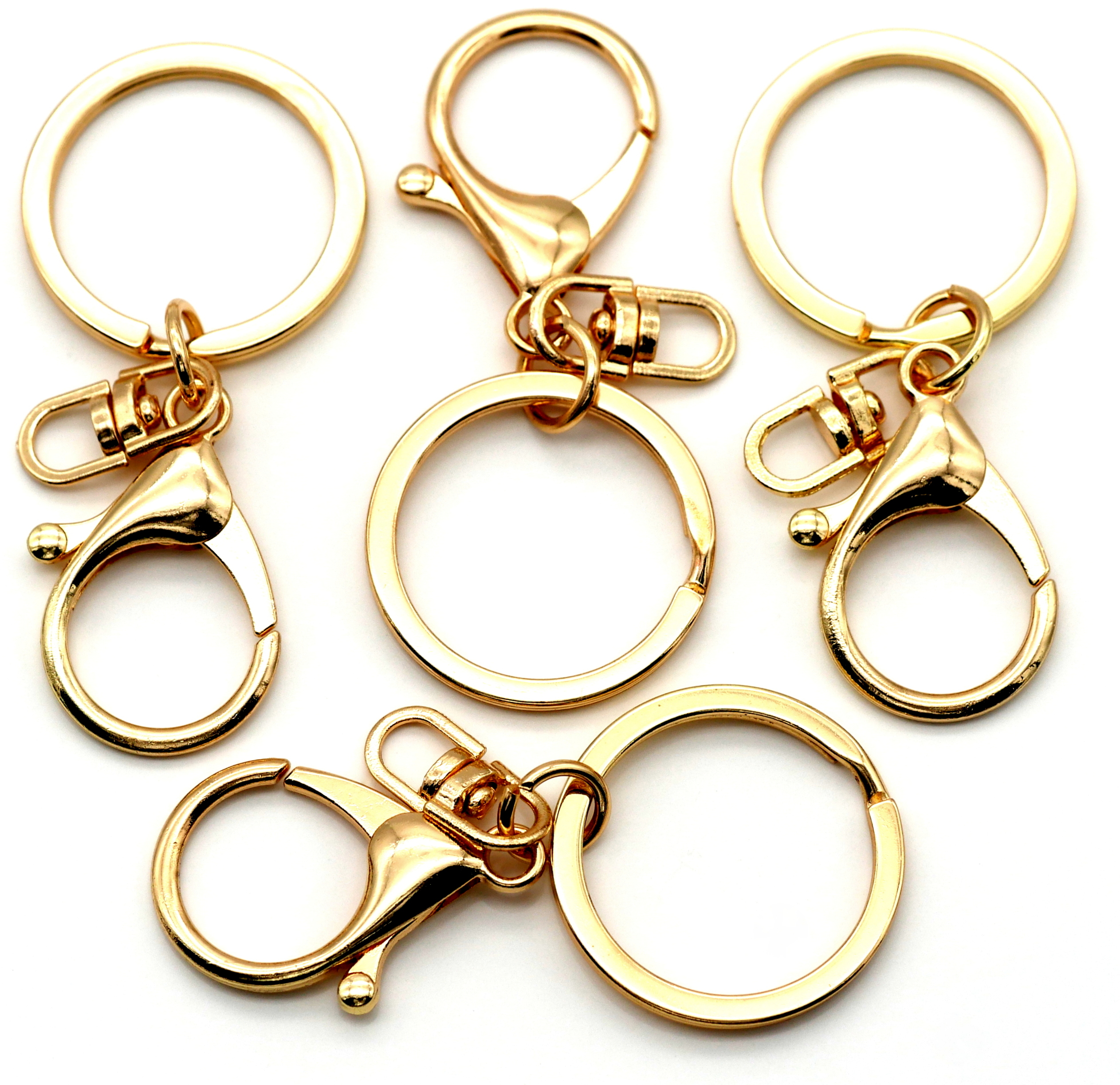 4pc 32x23mm Lobster Claw Clasp & 30mm Key Ring Set, Light Gold