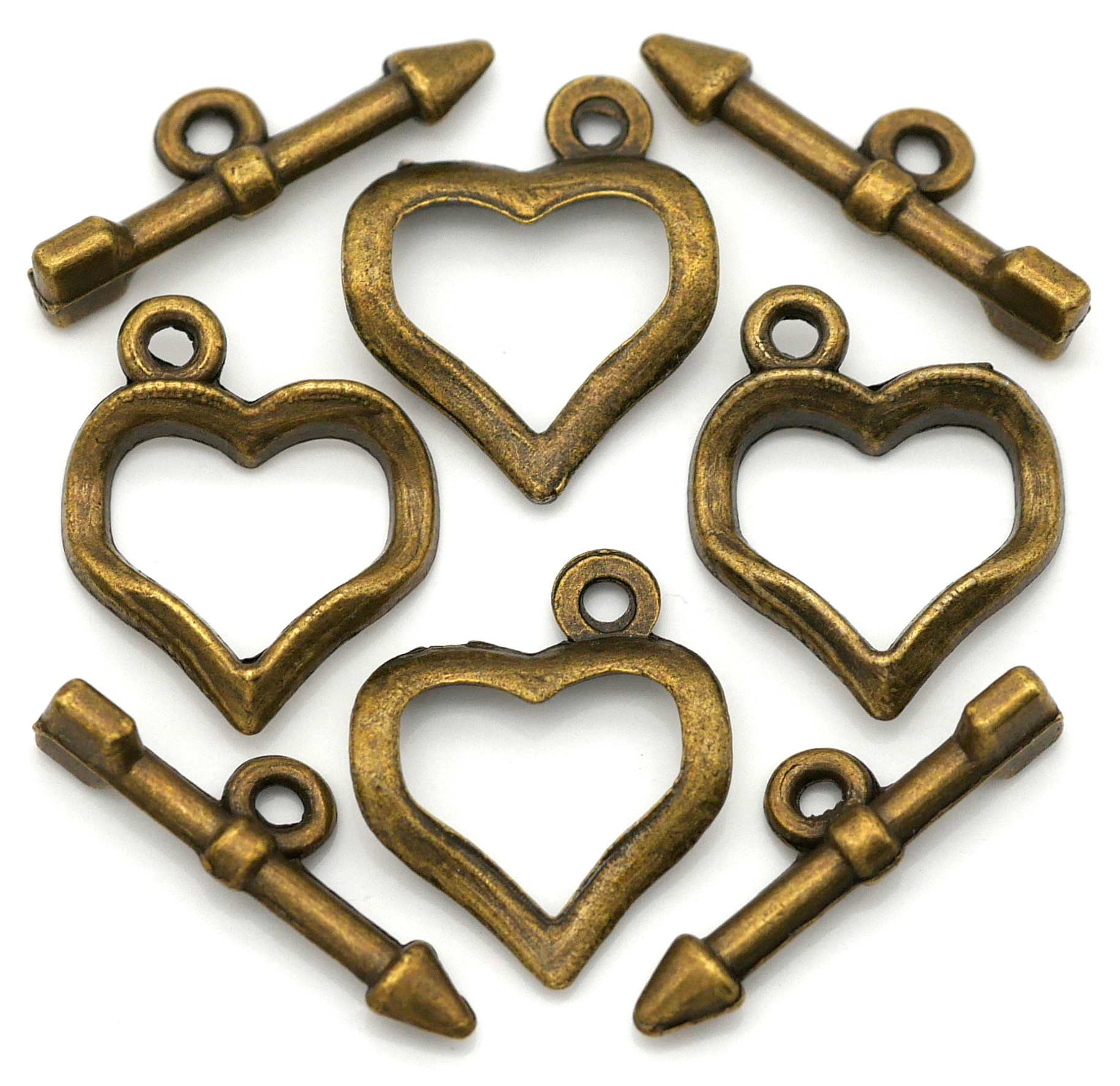 4 Sets 19x16mm (22mm Bar) Sweetheart Toggle Clasps, Antique Bronze