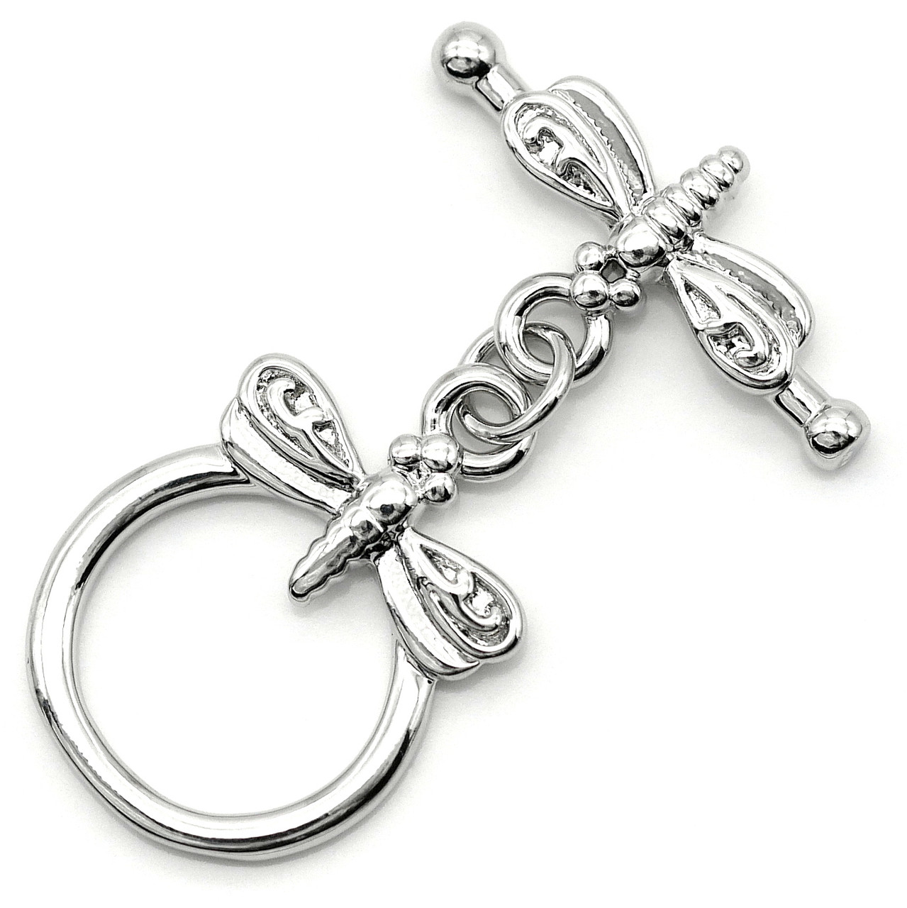 18x12mm (18mm Bar) Platinum-Plated Brass Dragonfly Toggle Clasp