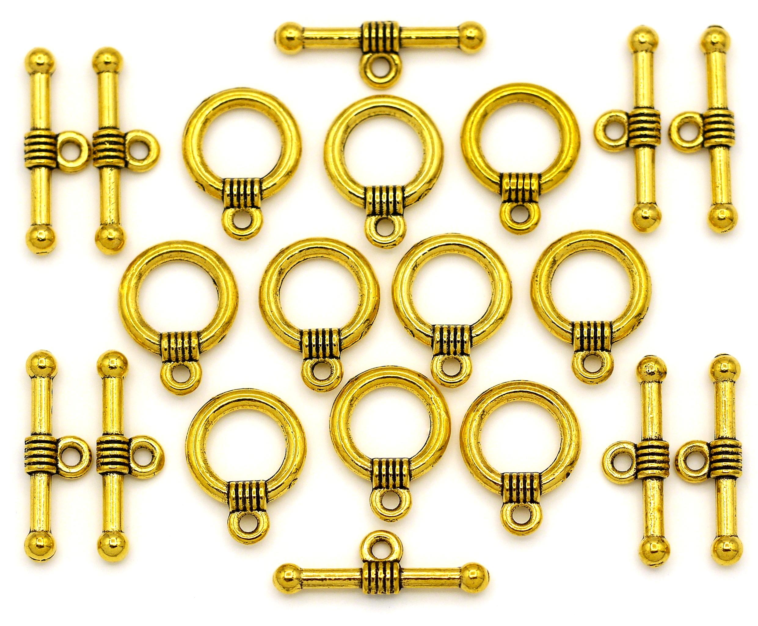 アクセサリー TX 10 Sets 15x11mm (20x6.5mm Bar) Banded Toggle Clasps, Antique Gold