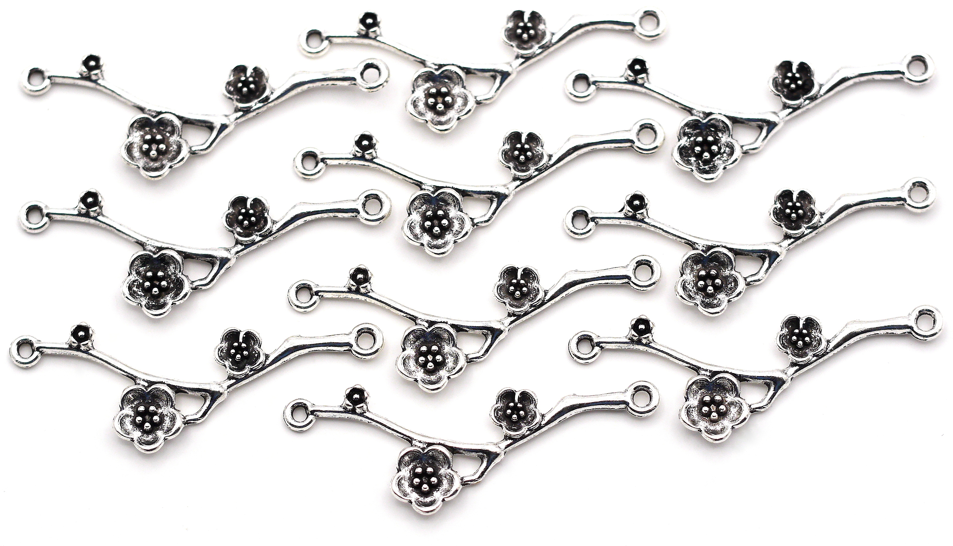 10pc 38.5x13mm Floral Cherry Blossom Branch Links, Antique Silver