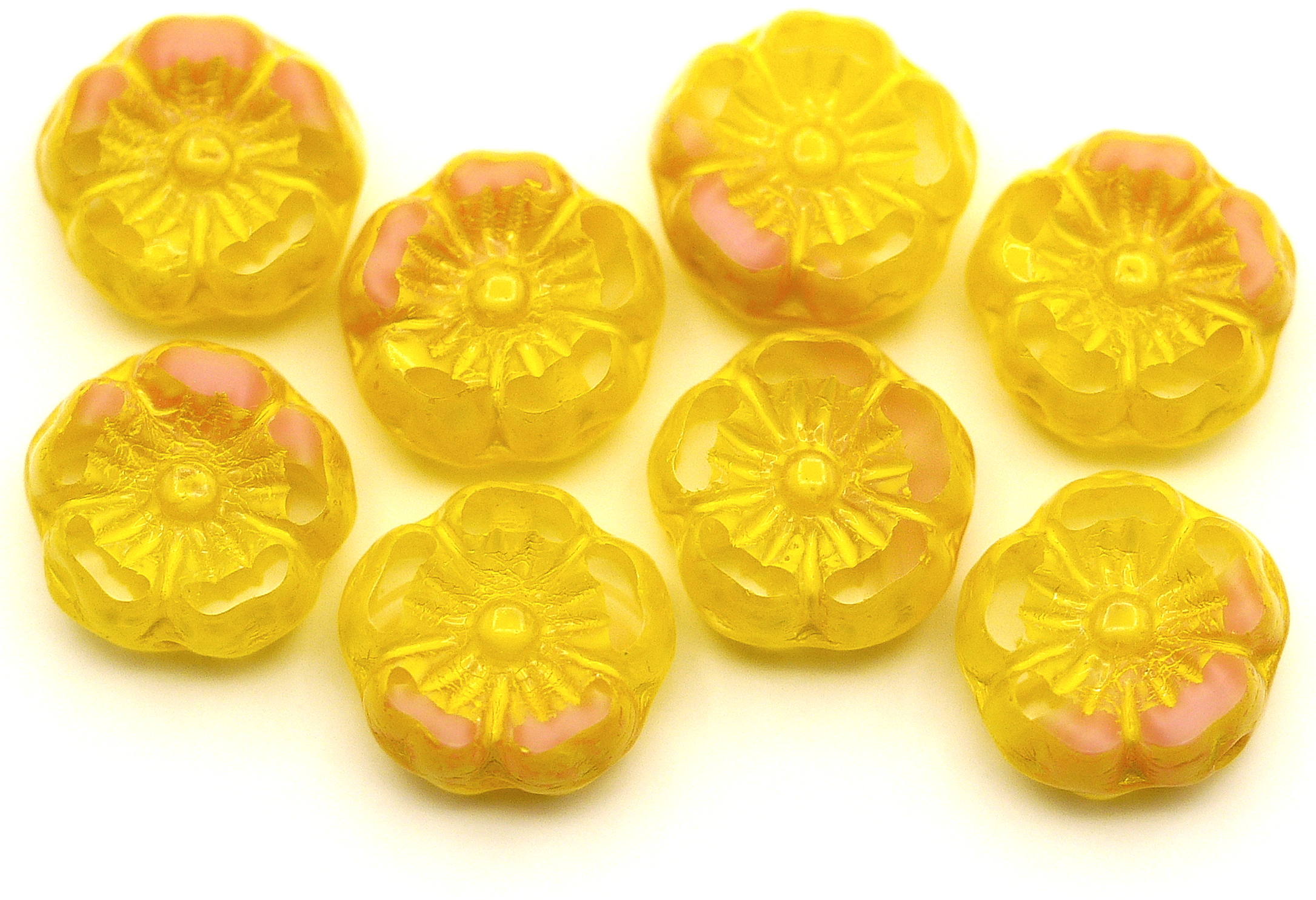 8pc 8mm Czech Table-Cut Glass Hawaiian Flower Beads, Opaque Pink