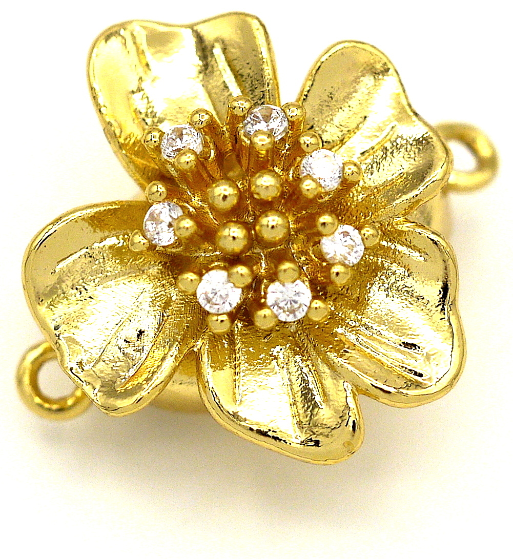 17x15mm 18k Gold-Plated Brass & Cubic Zirconia Flower Bayonet Box