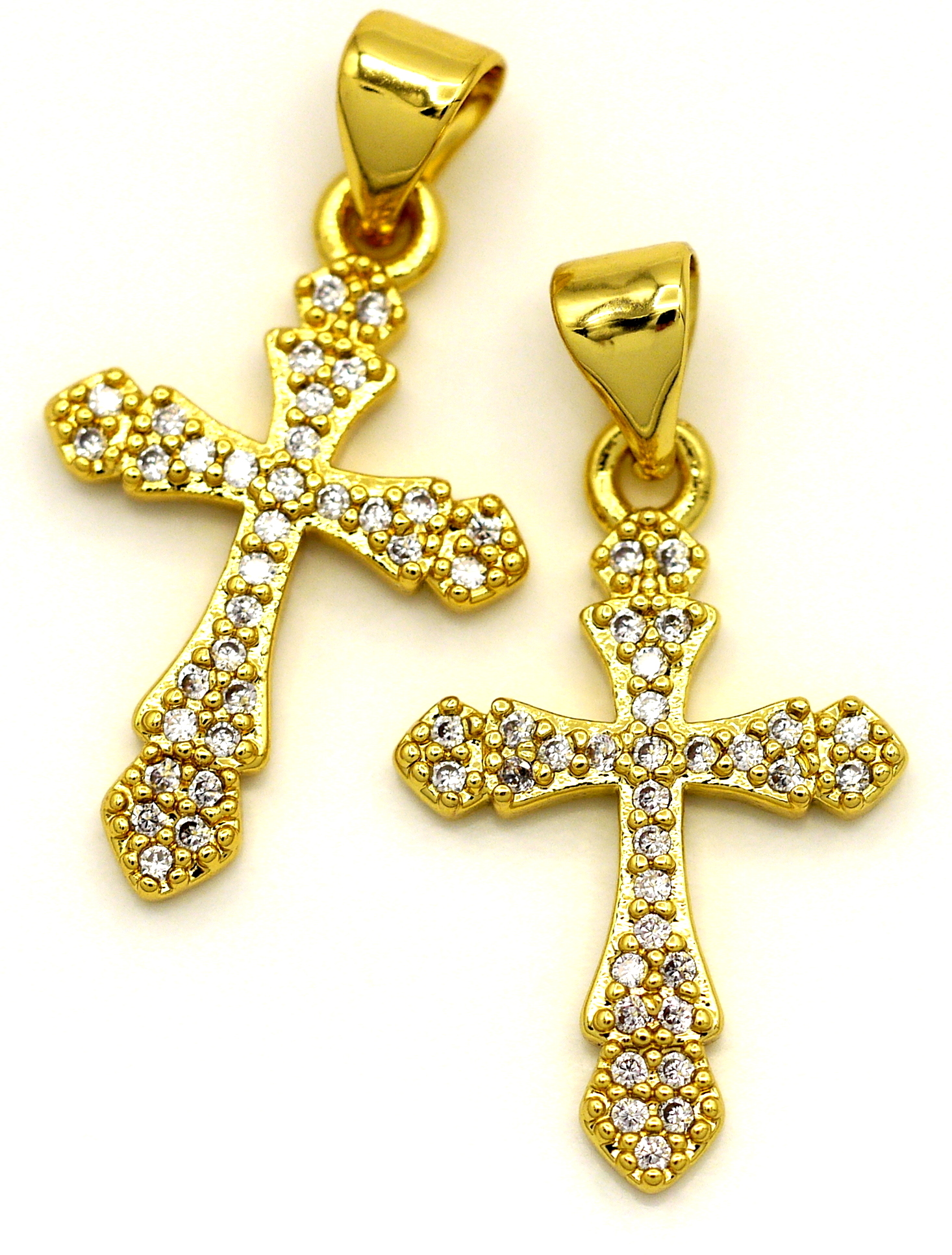 d*3様 Culture 14K GOLD FILLED 50 MICRONS 2pc 20x13mm 18k Gold-Plated Brass & Cubic Zirconia Cross Pendants