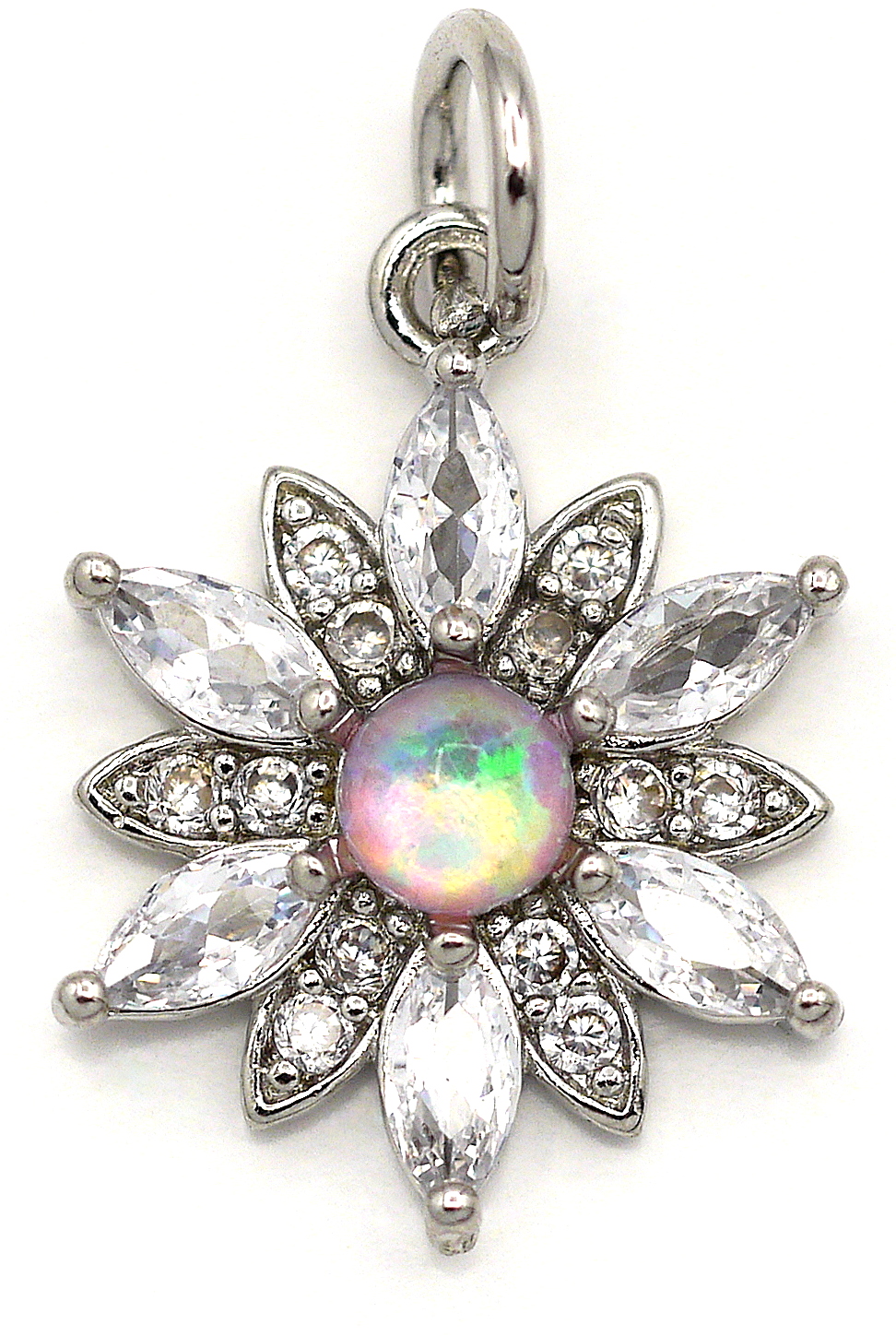 19x15mm Brass & Cubic Zirconia Flower Pendant w/Synthetic Pink