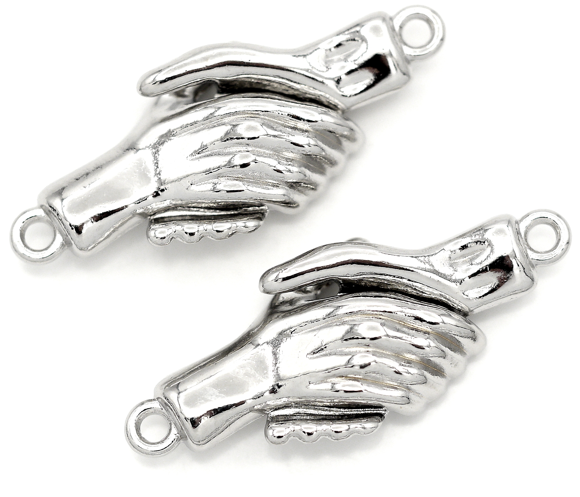 2pc 31x13mm Brass Magnetic Handshake Clasps, Silver - Bead Box