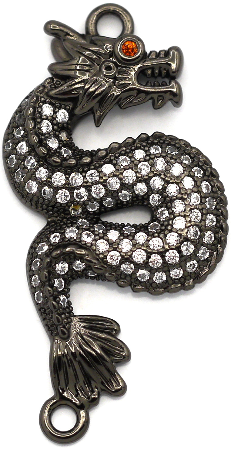 33x17mm Brass & Cubic Zirconia Dragon Focal Link, Gunmetal - Bead