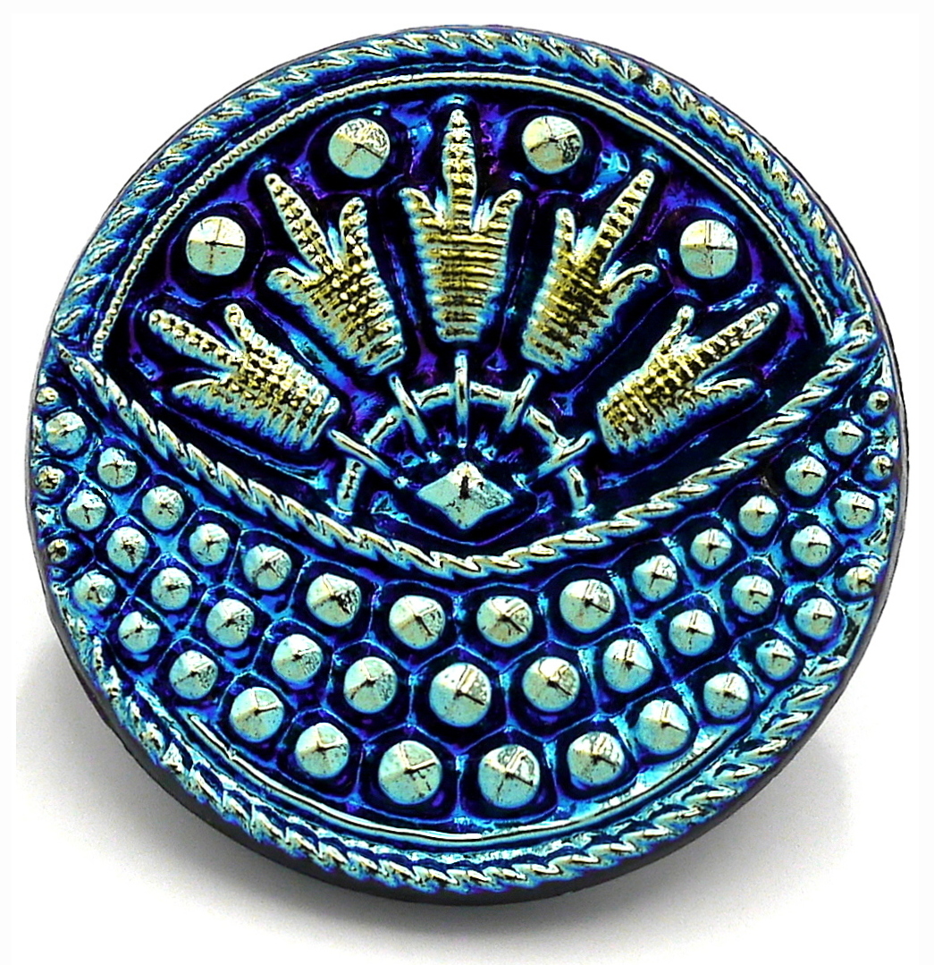 23mm Czech Glass Handmade Sunrise Button, Jet AB - Bead Box Bargains