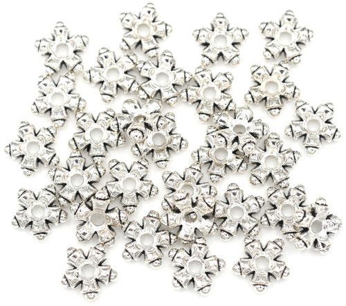 30pc 8x2mm Dotted Rondelle Large-Hole Spacer Beads, Antique Silver