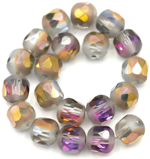 20pc Strand 8mm HalfMatte Crystal Barrel Beads, Slate Vitrail Bead