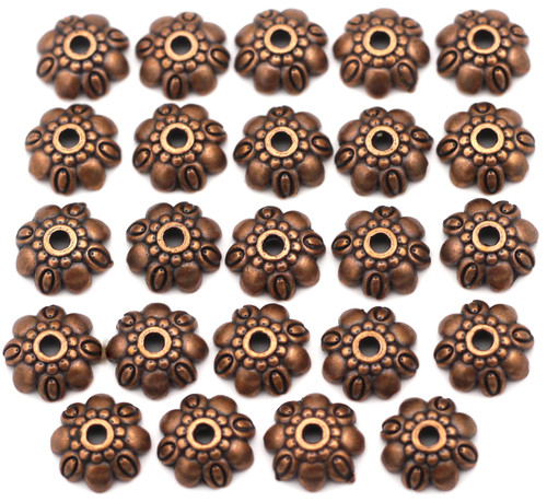 24pc 9mm Scalloped Bead Caps, Antique Copper - Bead Box Bargains