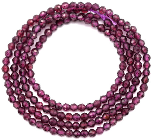 4mm Natural Dark Red Garnet Loose Beads - Faceted Round Gemstone (15 Inch Strand)