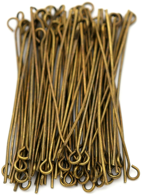 10-Gram Pack of 40mm 21-Gauge Eye Pins, Antique Bronze - Bead Box
