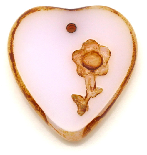 17x16mm Czech Table-Cut Glass Top-Drilled Heart w/Rose Pendant, Pink ...