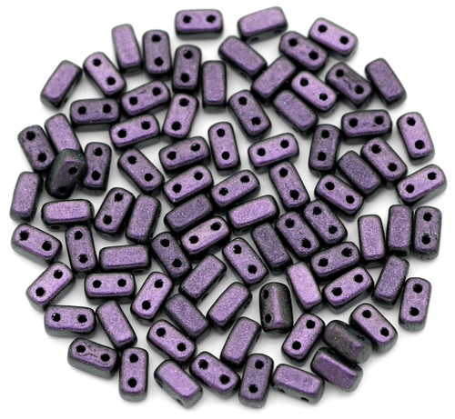 10-Gram Bag (About 75pc) 3x6mm Czech Two-Hole Rectangle Beads, Jet w ...