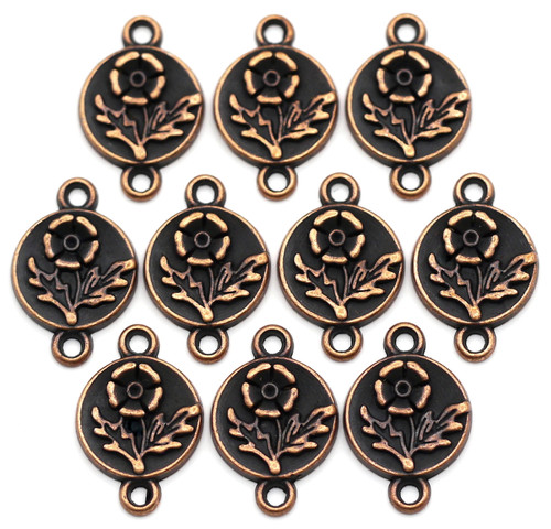 10pc 17x11mm Round Flower Links, Antique Copper - Bead Box Bargains