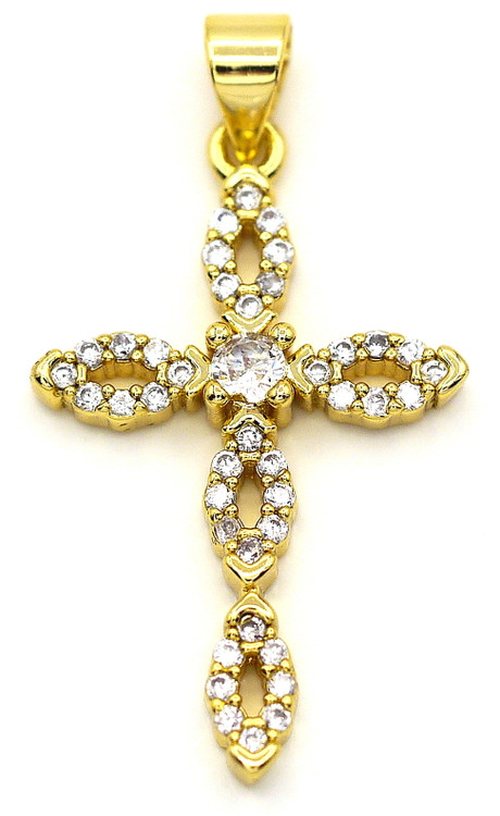 28x18mm 18k Gold-Plated Brass & Cubic Zirconia Looped Cross Pendant ...