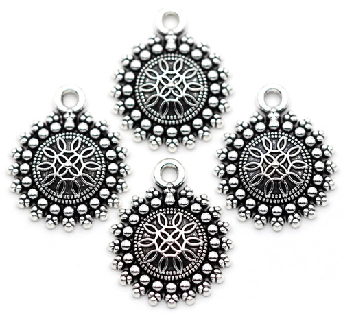 4pc 20x16mm Round Charms, Antique Silver - Bead Box Bargains
