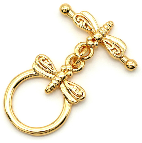 18x12mm (18mm Bar) 18k Gold-Plated Brass Dragonfly Toggle Clasp