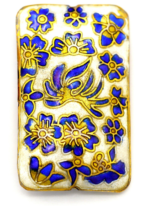1pc Approx. 45x27mm Enameled Cloisonné Rectangle Pendant, White & Gold ...