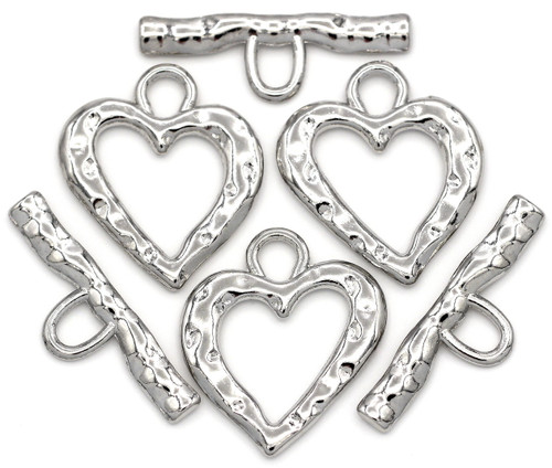 3 Sets 26x23mm (31.5mm Bar) Hammered-Style Heart Toggle Clasps