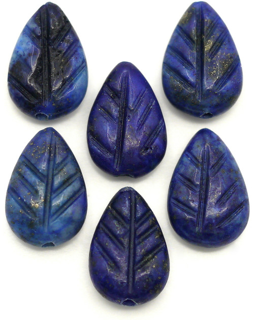 6pc 12x8mm Lapis Lazuli (Dyed) Carved Leaf Beads - Bead Box Bargains