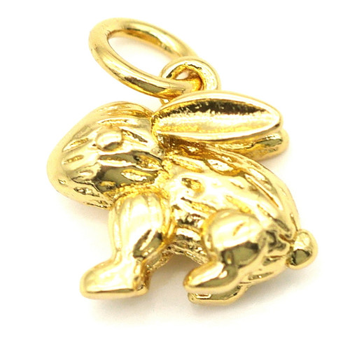 10x11mm 18k Gold-Plated Brass 3D Rabbit Charm - Bead Box Bargains