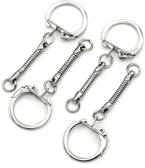 4pc 62x23mm Keychain Link Findings w/Ratchet & Snake Chain, Silver