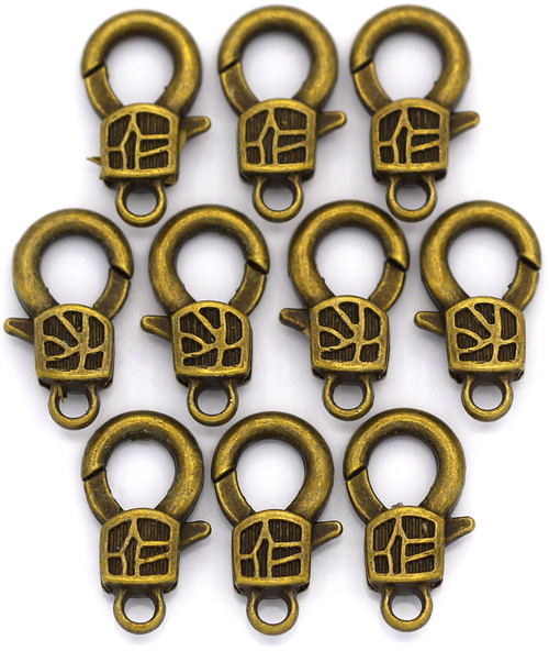 10pc 17x9mm Lobster Claw Clasp, Antique Bronze - Bead Box Bargains