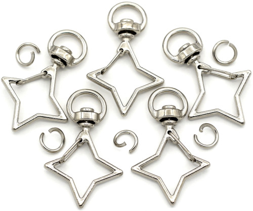 5pc 39x25mm Star Keychain Swivel Links, Silver - Bead Box Bargains