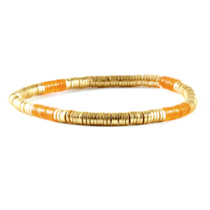 Metal disc with semiprecious sliced beads stretch bracelet