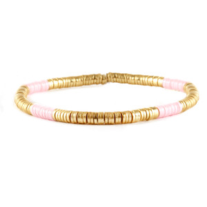 Metal disc with semiprecious sliced beads stretch bracelet