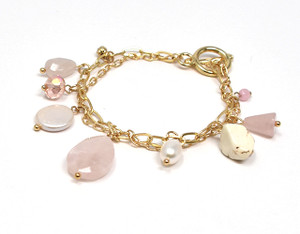 Double layer chain toggle bracelet with 9 drop charms glass & FWP