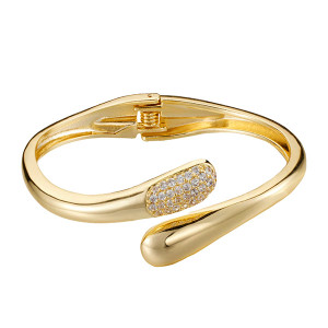 Gold Plated spring hinge raindrop wrap bangle with Pave