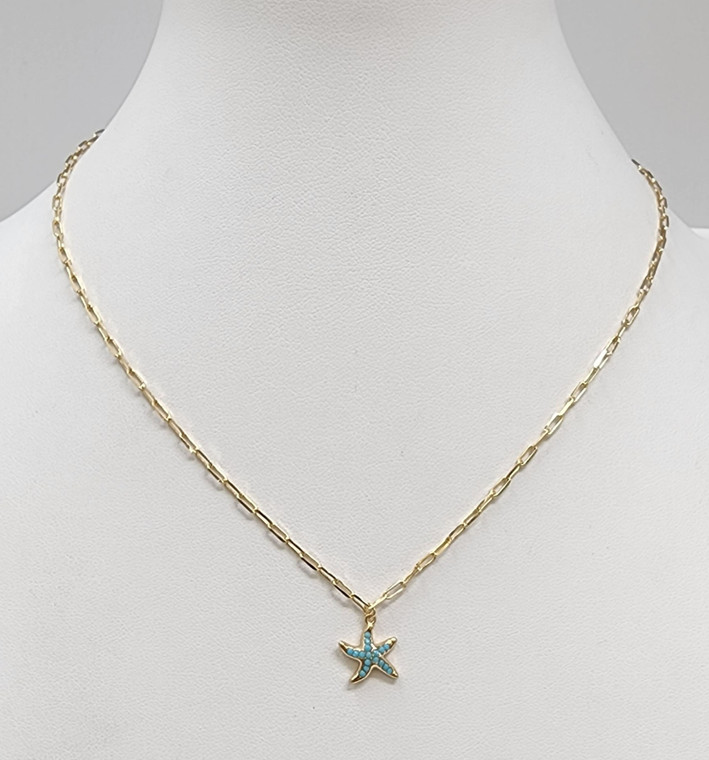 Link chain 16" chain with enamel starfish necklace