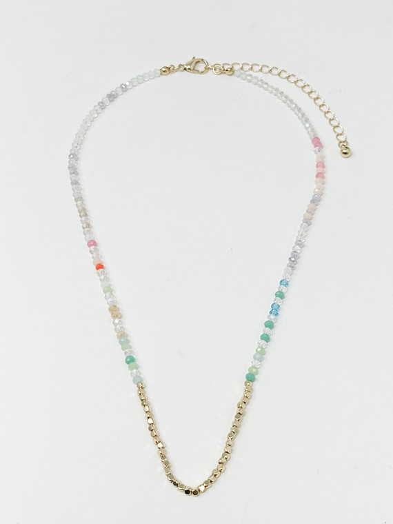 16+2" necklace multi color glass beads and gold nuggets
