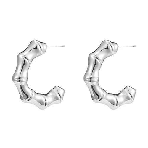 Rhodium Plated 1 00 Wide Bamboo Half Hoop Post Earring rhodium-plated-1-00-wide-bamboo-half-hoop-post-earring