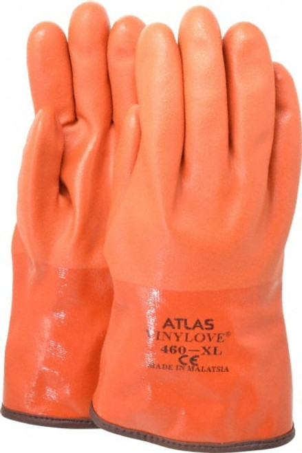 Chemical Resistant Gloves: X-Large, 1.1 mm Thick, Polyvinylchloride-Coated, Polyvinylchloride, Unsupported
