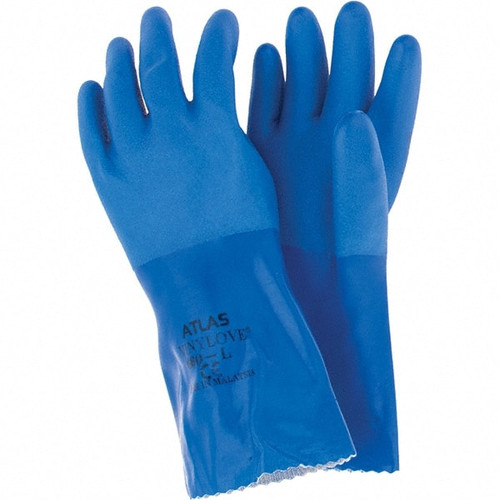 Chemical Resistant Gloves: Large, 16 mil Thick, Polyvinylchloride-Coated, Cotton