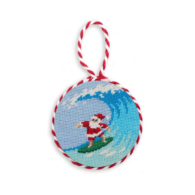 Surfing Santa Needlepoint Ornament