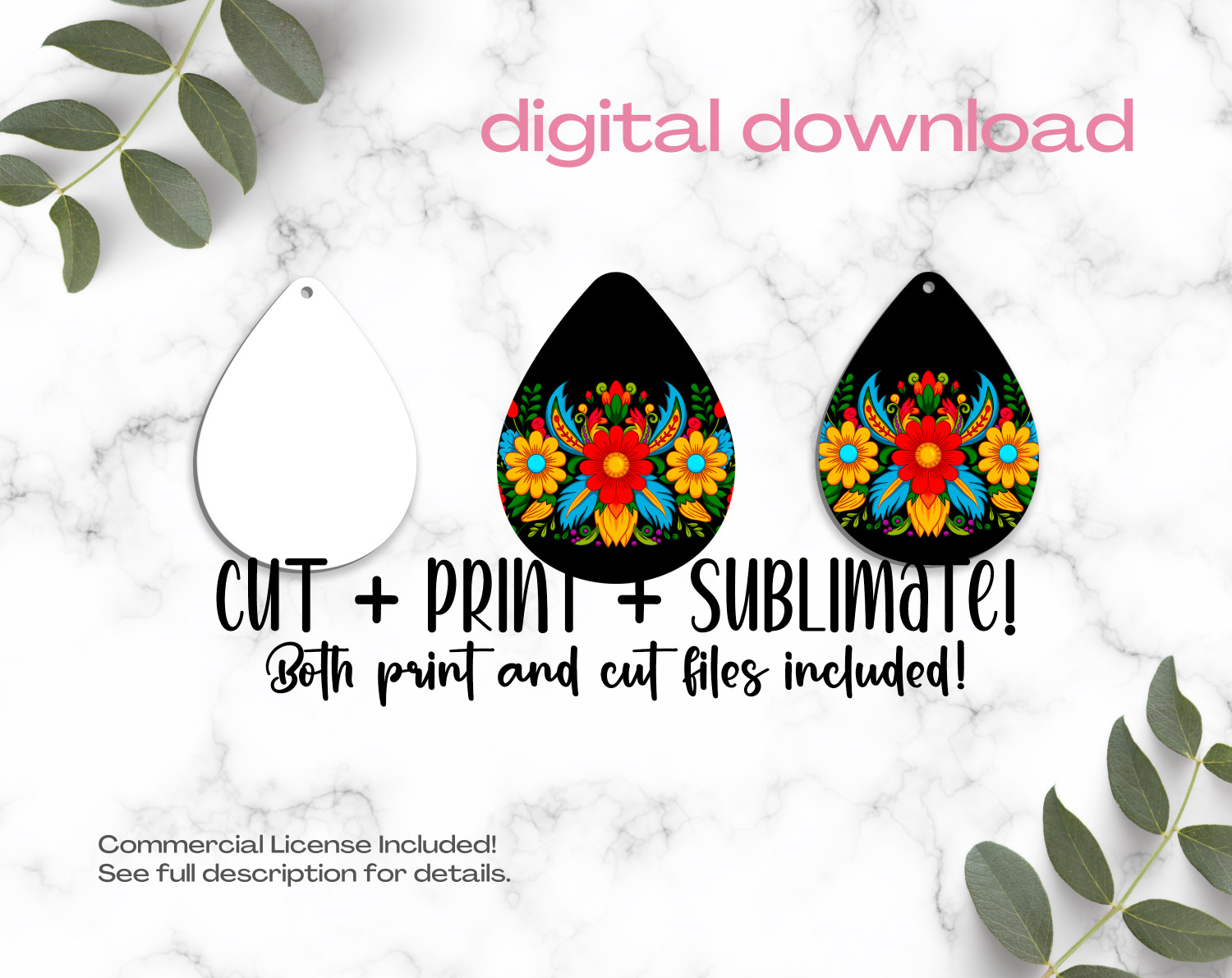 Colorful Mexican Floral Sublimation Earrings Print and Cut Design