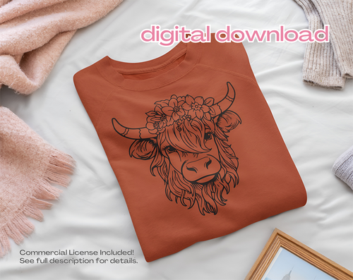 Highland Cow with Flower Crown SVG for Crafts