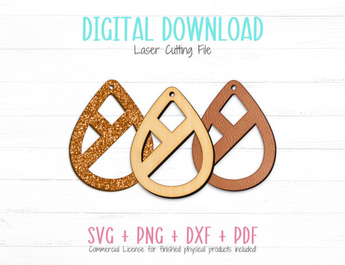 Crisscross Lines Teardrop Earrings SVG Template File for Cutting Leather, Wood, or Acrylic