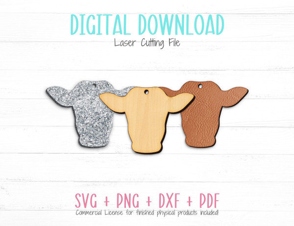 Cow Head Earring SVG Cut File for Jewelry Making, use in Glowforge and Other Cutting Machines