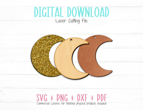 Half Moon Earrings SVG Template File for Cutting Leather, Wood, or Acrylic