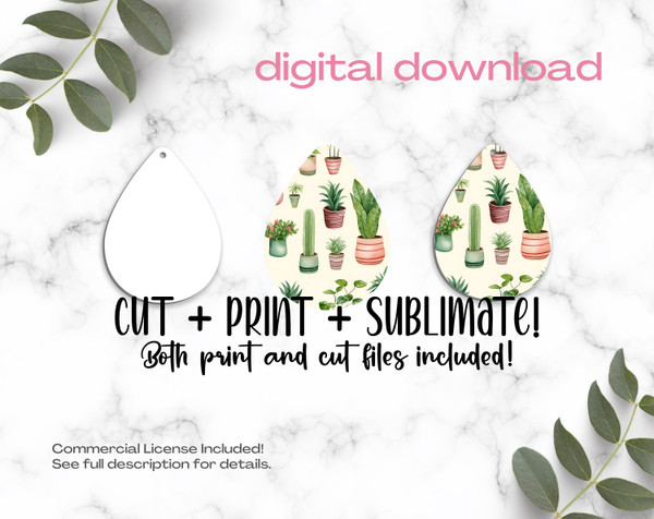 Houseplants Sublimation Earrings Print and Cut Design Template