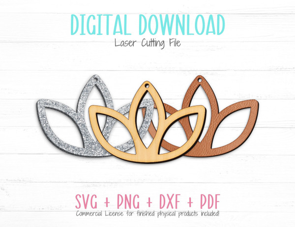 Flower Petals Earrings SVG Template File for Cutting Leather, Wood, or Acrylic