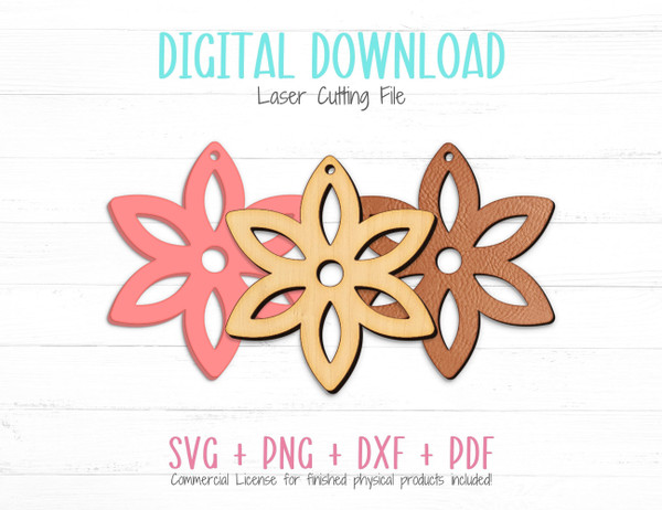 Flower Cutout Earrings SVG Cut Template File for Cutting Leather, Wood, or Acrylic