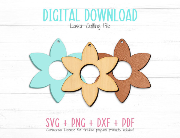 Retro Flower Jewelry SVG Template File for Cutting Leather, Wood, or Acrylic Earrings and Necklaces